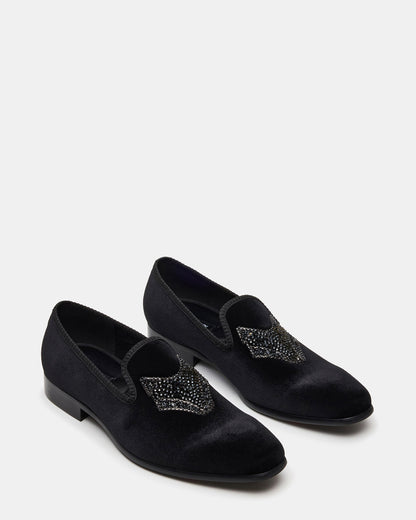 FINN Black Velvet Rhinestone Fox Head Design Slip-On Men's Loafer | Steve Madden