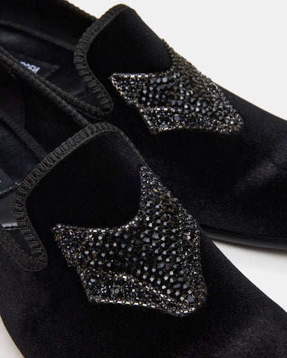 FINN Black Velvet Rhinestone Fox Head Design Slip-On Men's Loafer | Steve Madden
