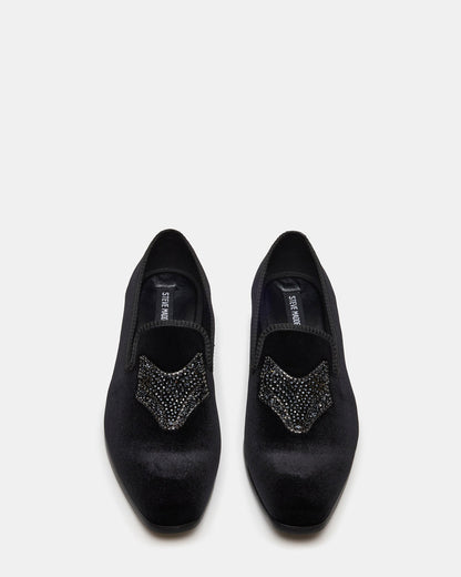 FINN Black Velvet Rhinestone Fox Head Design Slip-On Men's Loafer | Steve Madden