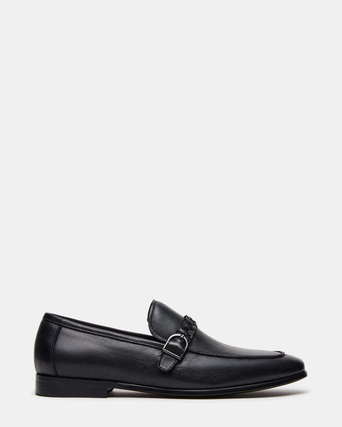 CHAPLIN Black Leather Woven-Strap Buckle Slip-On Men's Loafer | Steve Madden