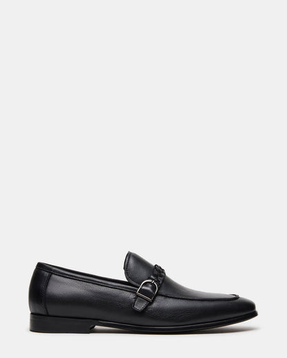 CHAPLIN Black Leather Woven-Strap Buckle Slip-On Men's Loafer | Steve Madden