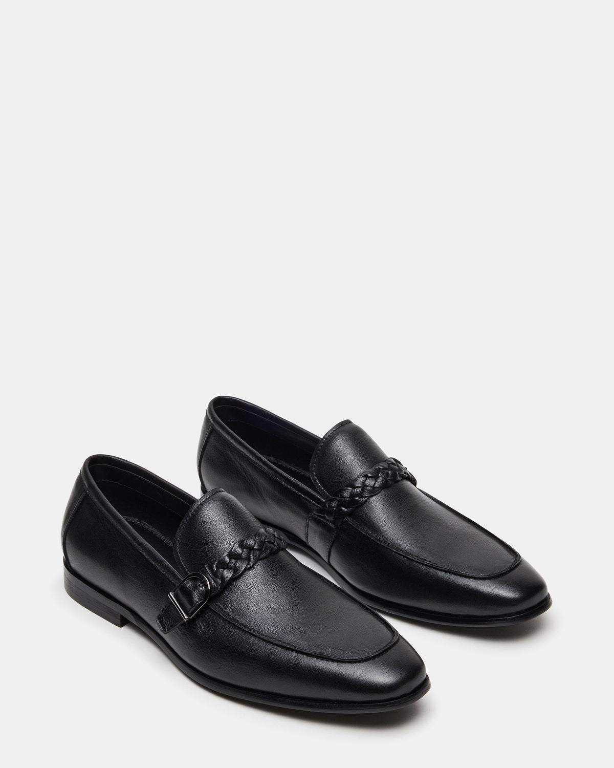 CHAPLIN Black Leather Woven-Strap Buckle Slip-On Men's Loafer | Steve Madden
