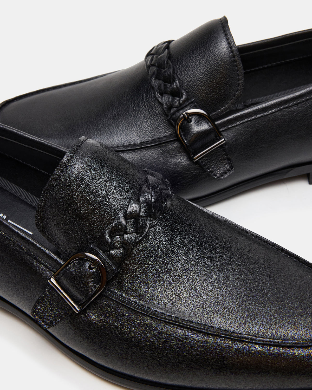 CHAPLIN Black Leather Woven-Strap Buckle Slip-On Men's Loafer | Steve Madden