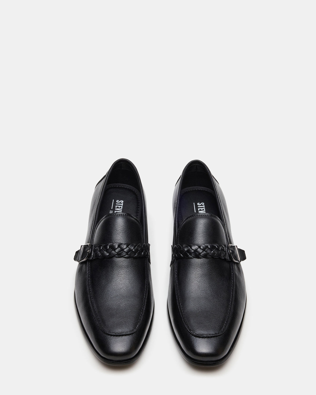 CHAPLIN Black Leather Woven-Strap Buckle Slip-On Men's Loafer | Steve Madden