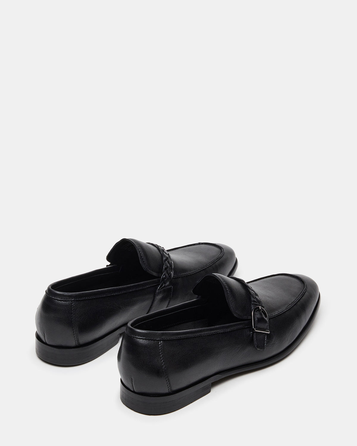 CHAPLIN Black Leather Woven-Strap Buckle Slip-On Men's Loafer | Steve Madden