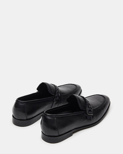CHAPLIN Black Leather Woven-Strap Buckle Slip-On Men's Loafer | Steve Madden