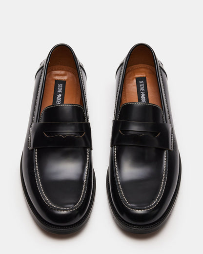 NATAN Black Leather Slip-On Dress Loafer | Men's Loafers | Steve Madden