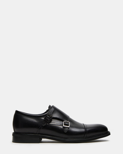 HARAN Black Leather Men's Buckle Strap Dress Shoe | Steve Madden
