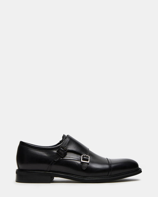 HARAN Black Leather Men's Buckle Strap Dress Shoe | Steve Madden