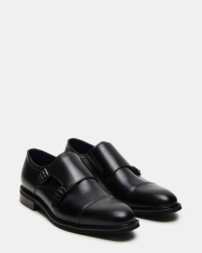 HARAN Black Leather Men's Buckle Strap Dress Shoe | Steve Madden