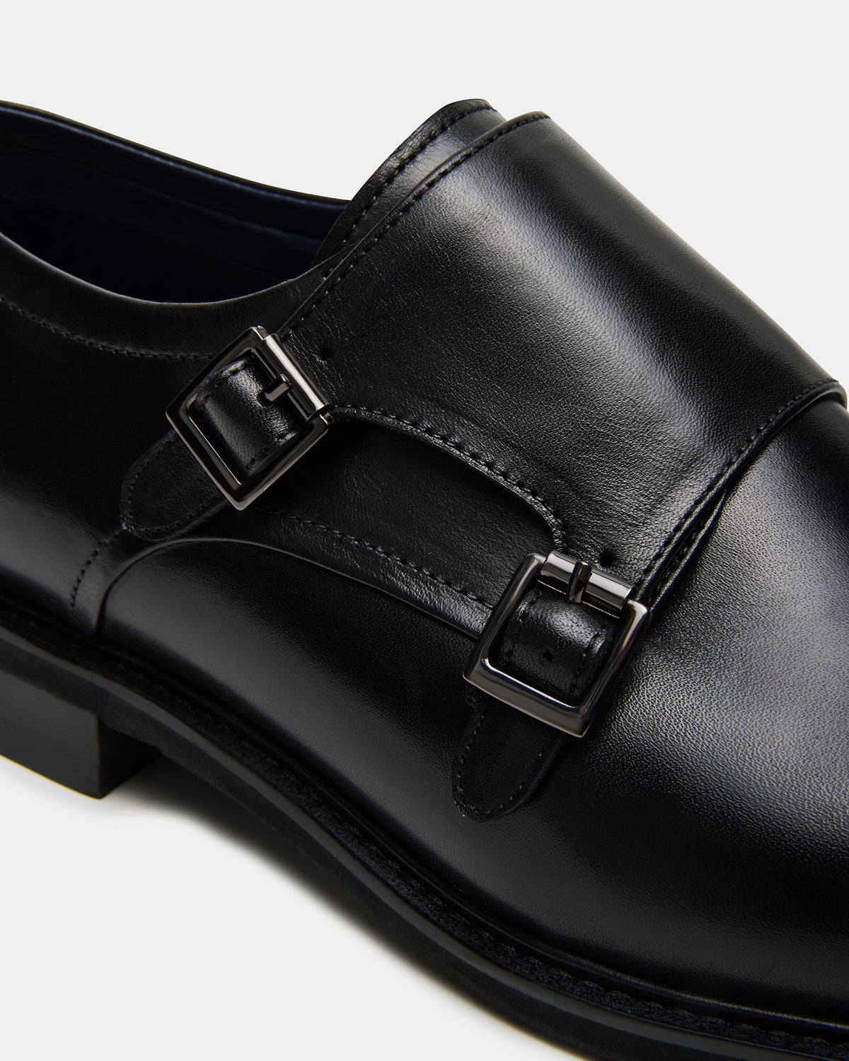 HARAN Black Leather Men's Buckle Strap Dress Shoe | Steve Madden