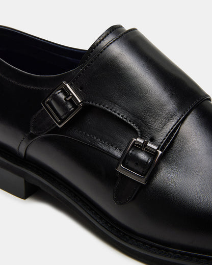 HARAN Black Leather Men's Buckle Strap Dress Shoe | Steve Madden