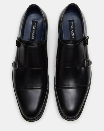 HARAN Black Leather Men's Buckle Strap Dress Shoe | Steve Madden