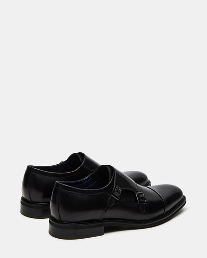 HARAN Black Leather Men's Buckle Strap Dress Shoe | Steve Madden