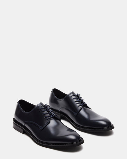 HADAR Navy Box Leather Lace-Up Oxford Dress Shoe | Men's Dress Shoes | Steve Madden