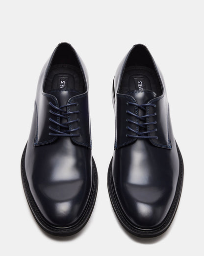 HADAR Navy Box Leather Lace-Up Oxford Dress Shoe | Men's Dress Shoes | Steve Madden