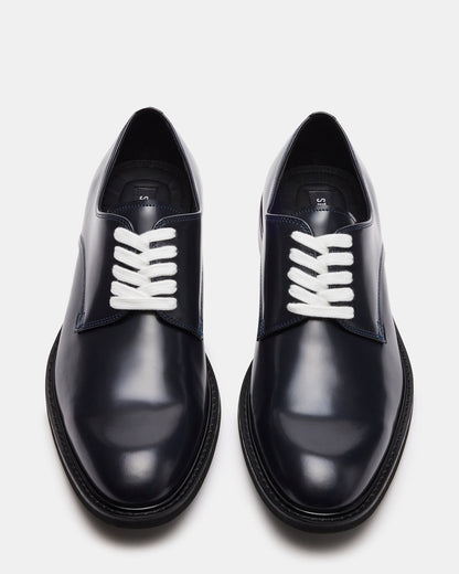 HADAR Navy Box Leather Lace-Up Oxford Dress Shoe | Men's Dress Shoes | Steve Madden