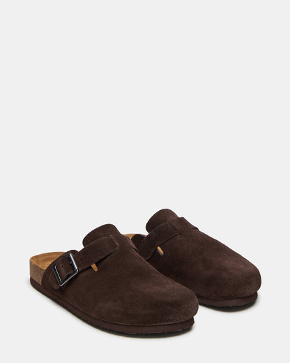 WILDERR Chocolate Brown Suede Slip-On Men's Casual Clog | Steve Madden