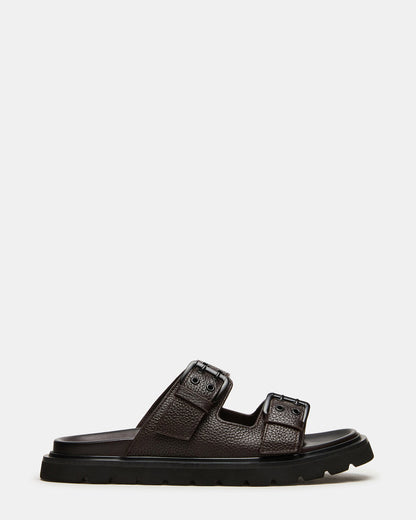 LUXOR Dark Brown Slide Footbed Men's Sandal | Steve Madden