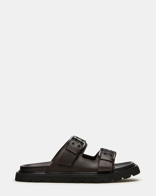 LUXOR Dark Brown Slide Footbed Men's Sandal | Steve Madden