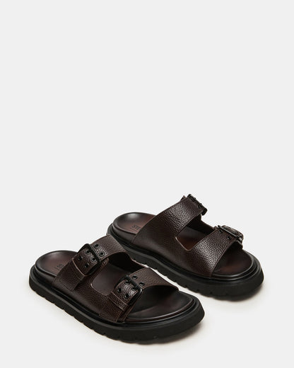 LUXOR Dark Brown Slide Footbed Men's Sandal | Steve Madden