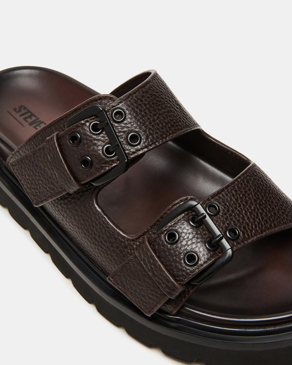 LUXOR Dark Brown Slide Footbed Men's Sandal | Steve Madden
