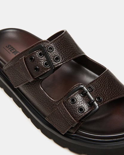LUXOR Dark Brown Slide Footbed Men's Sandal | Steve Madden