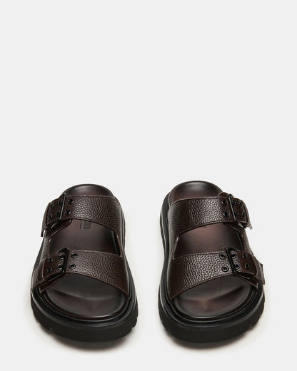 LUXOR Dark Brown Slide Footbed Men's Sandal | Steve Madden