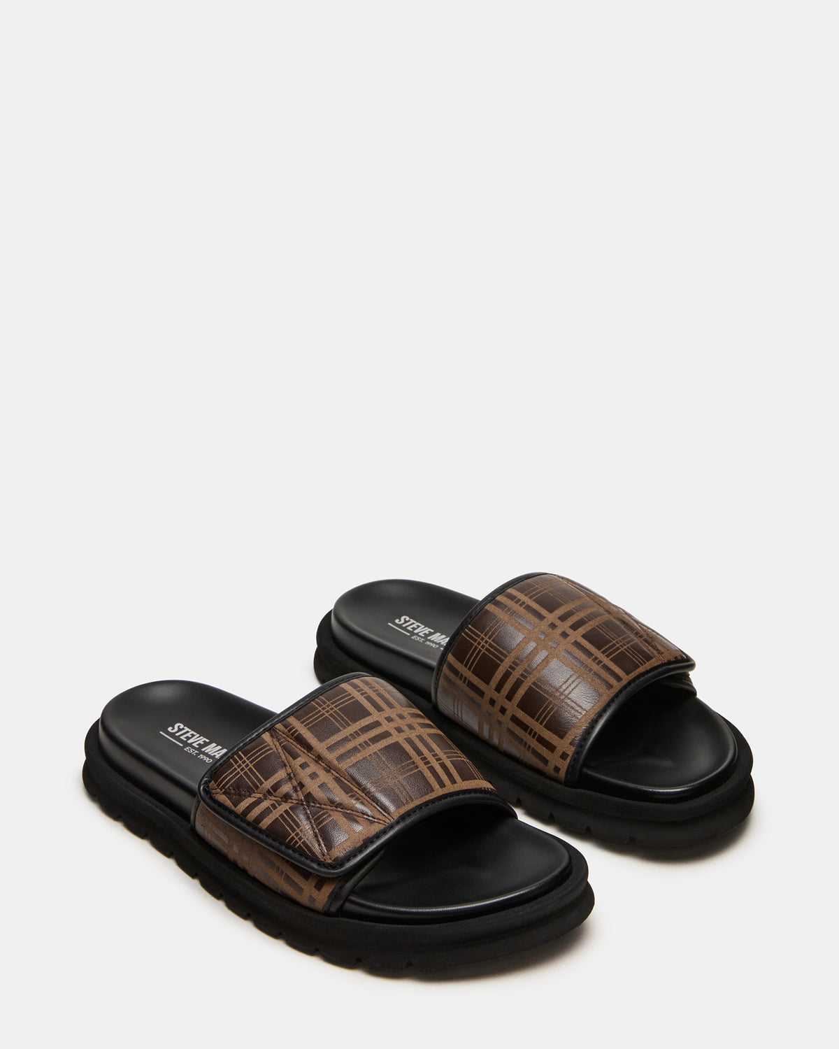 REESE Brown Slide Footbed Rounded-Toe Men's Sandal | Steve Madden