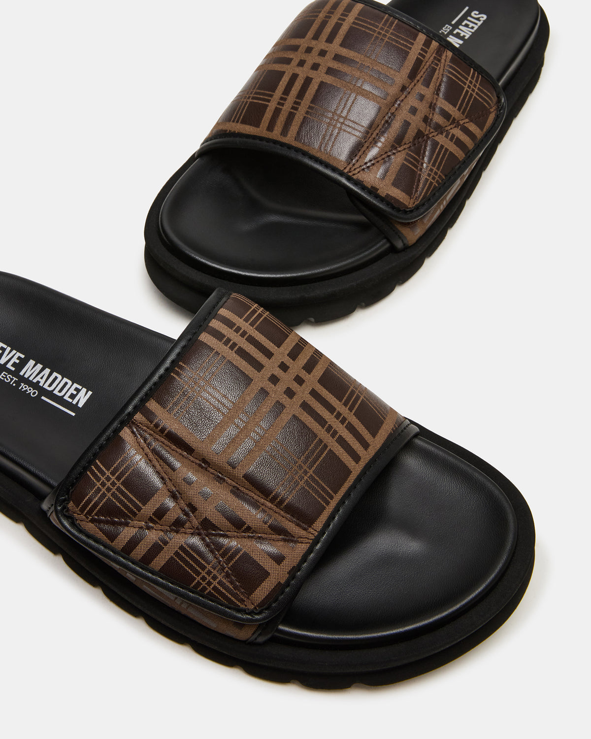 REESE Brown Slide Footbed Rounded-Toe Men's Sandal | Steve Madden