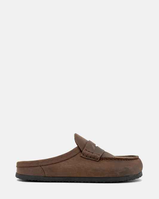 WYATT Brown Leather Slip-On Clog Men's Casual | Steve Madden