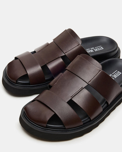 BLAZET Brown Leather Footbed Fisherman Men's Sandal | Steve Madden