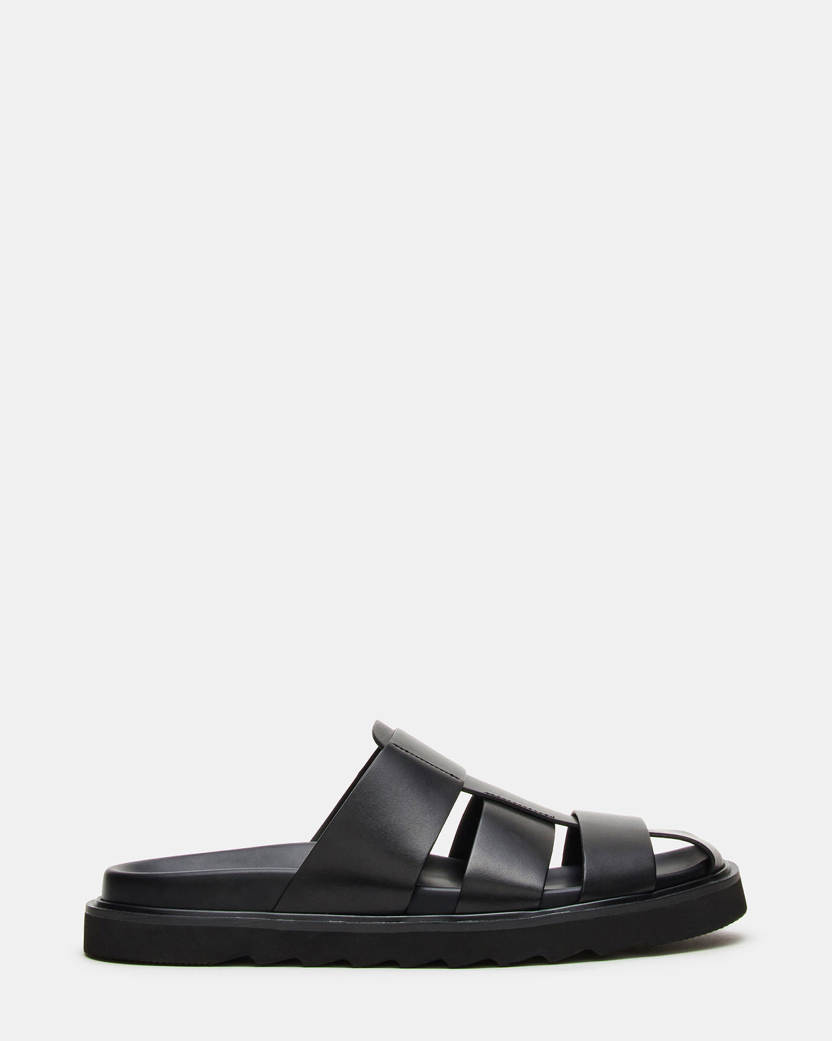 BLAZET Black Leather Footbed Fisherman Men's Sandal | Steve Madden
