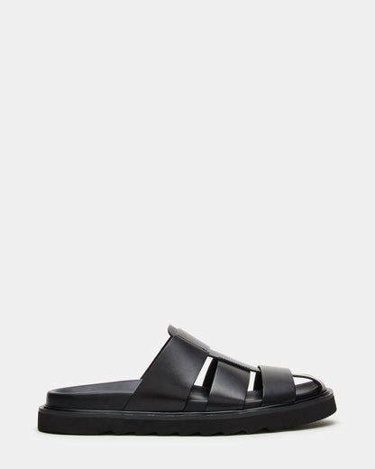 BLAZET Black Leather Footbed Fisherman Men's Sandal | Steve Madden