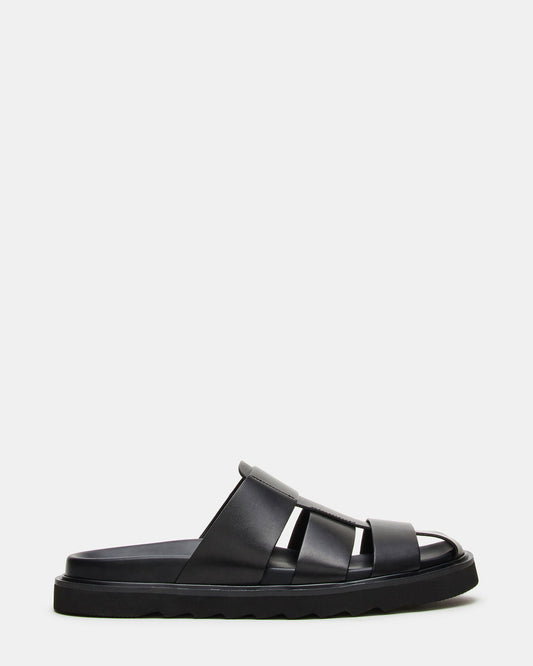 BLAZET Black Leather Footbed Fisherman Men's Sandal | Steve Madden
