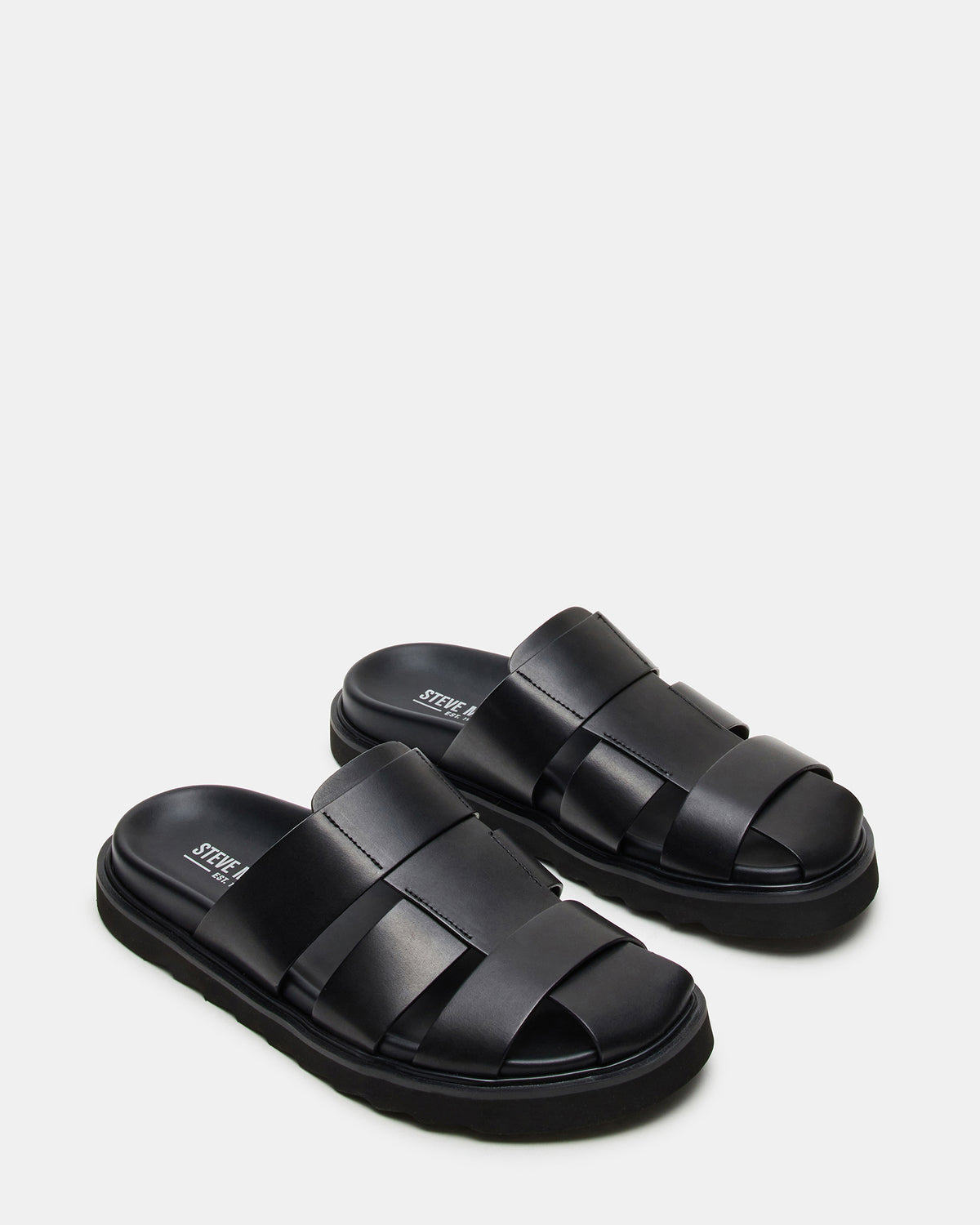 BLAZET Black Leather Footbed Fisherman Men's Sandal | Steve Madden