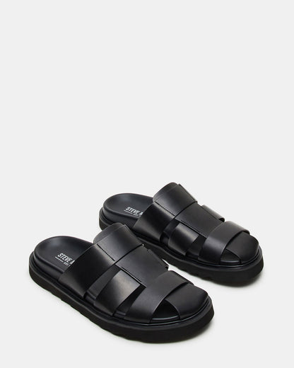 BLAZET Black Leather Footbed Fisherman Men's Sandal | Steve Madden