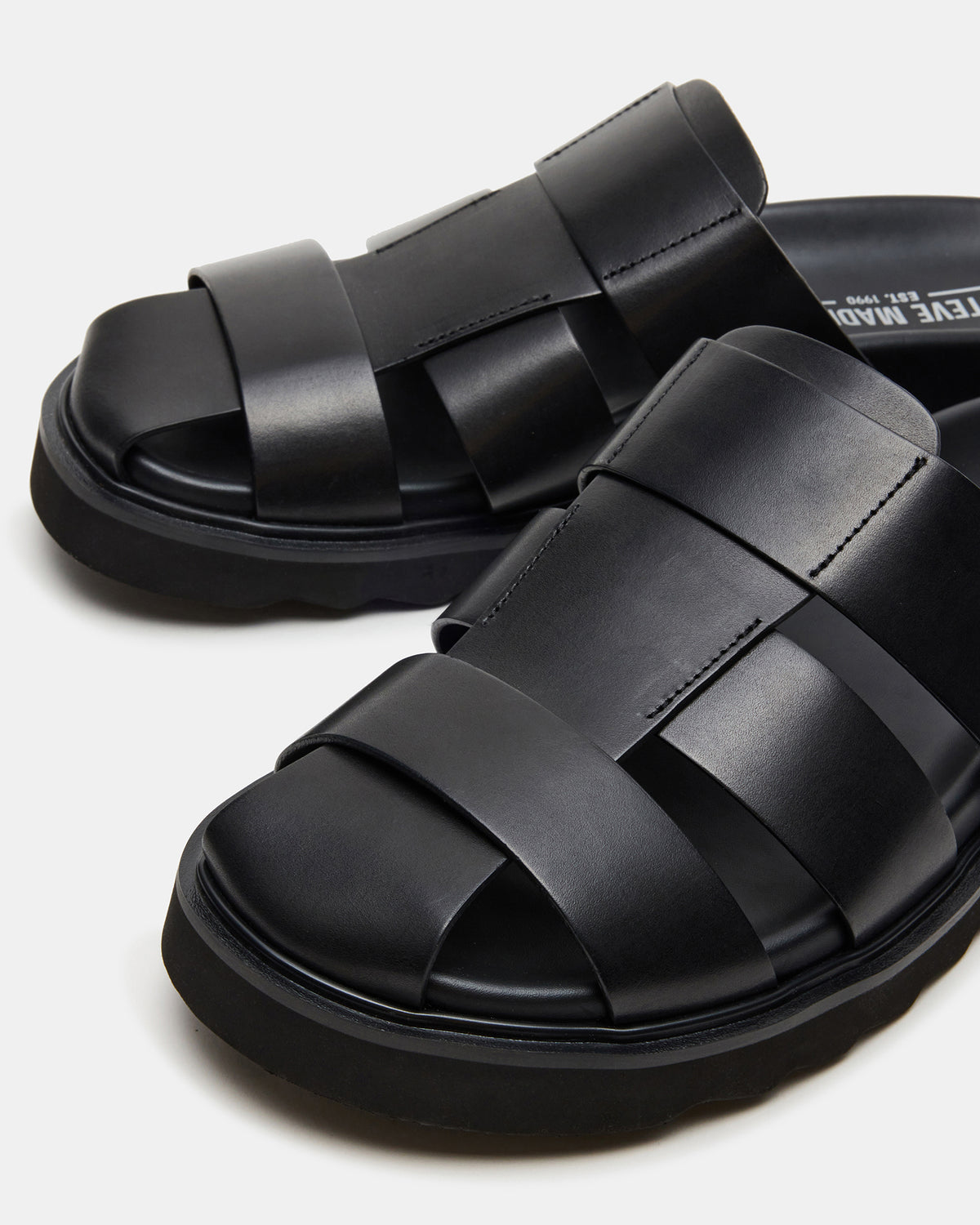 BLAZET Black Leather Footbed Fisherman Men's Sandal | Steve Madden