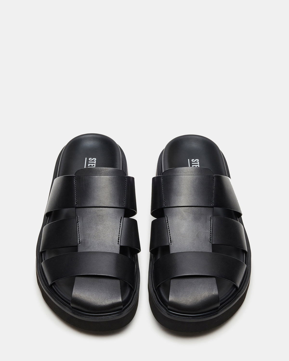 BLAZET Black Leather Footbed Fisherman Men's Sandal | Steve Madden