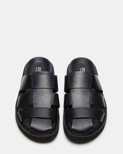 BLAZET Black Leather Footbed Fisherman Men's Sandal | Steve Madden