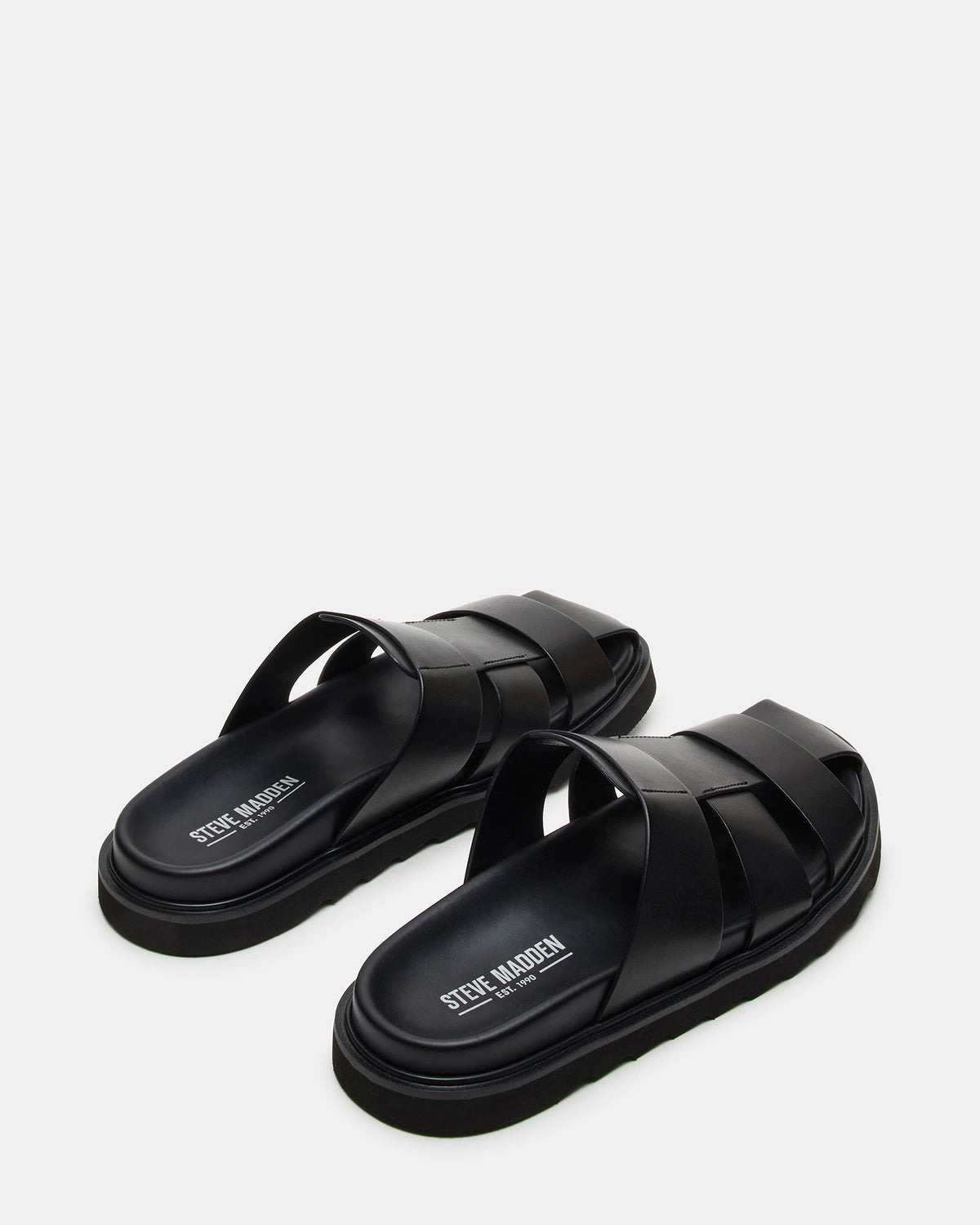 BLAZET Black Leather Footbed Fisherman Men's Sandal | Steve Madden