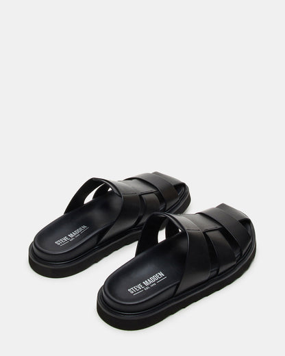 BLAZET Black Leather Footbed Fisherman Men's Sandal | Steve Madden