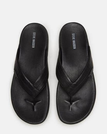EMMETT Black Leather Men's Thong Sandal | Steve Madden