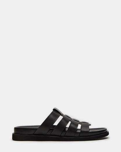 MARVYN Black Leather Men's Fisherman Slip-On Sandal | Steve Madden