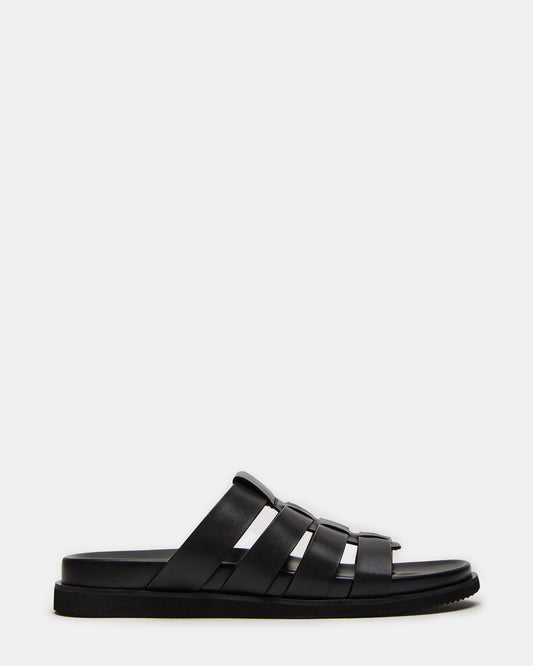 MARVYN Black Leather Men's Fisherman Slip-On Sandal | Steve Madden