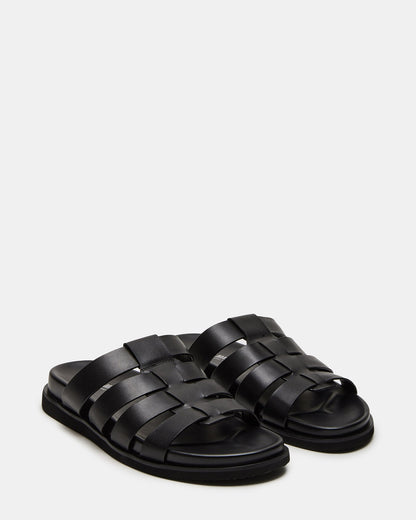 MARVYN Black Leather Men's Fisherman Slip-On Sandal | Steve Madden