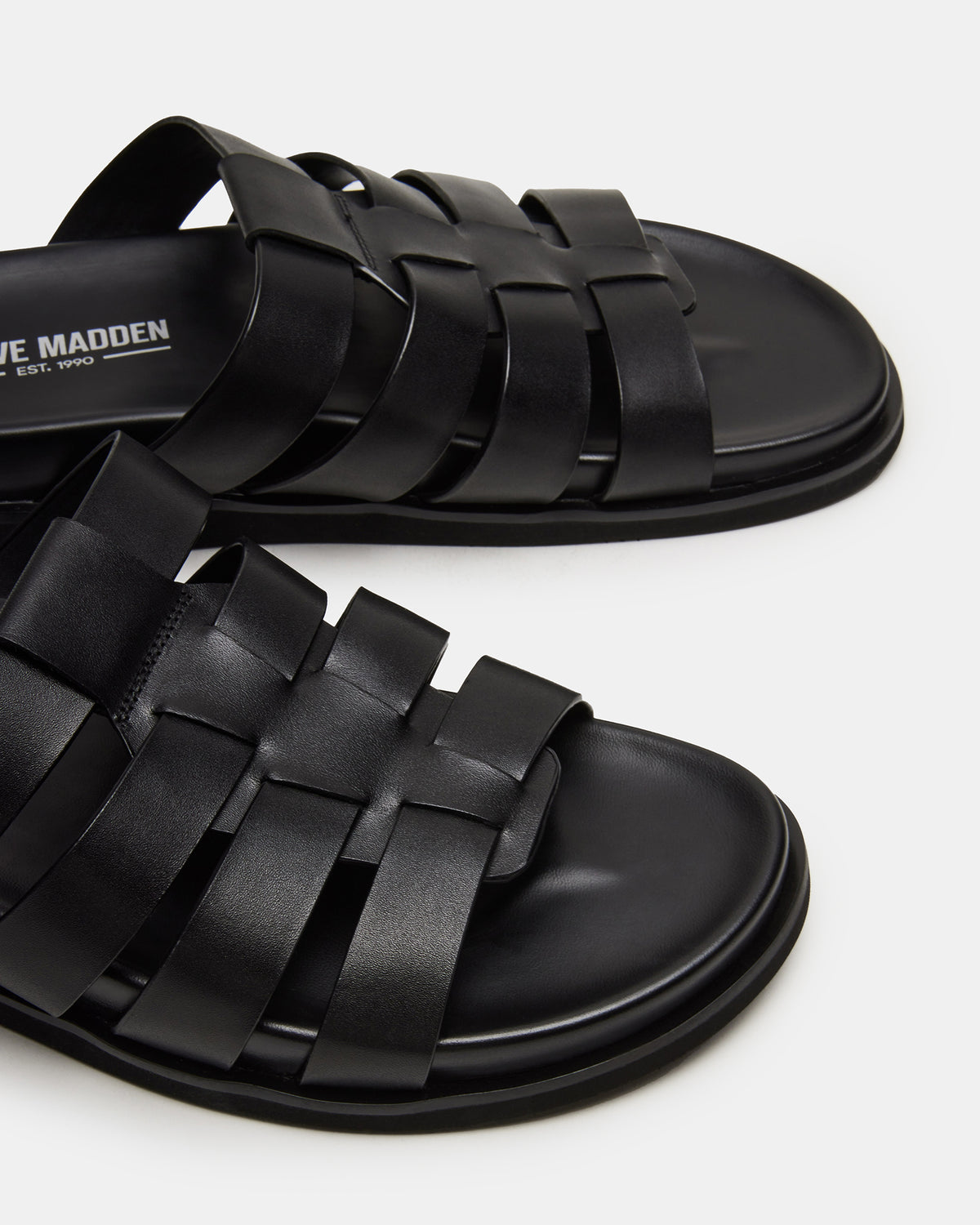 MARVYN Black Leather Men's Fisherman Slip-On Sandal | Steve Madden