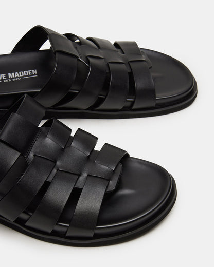 MARVYN Black Leather Men's Fisherman Slip-On Sandal | Steve Madden
