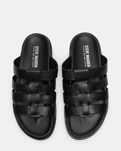 MARVYN Black Leather Men's Fisherman Slip-On Sandal | Steve Madden
