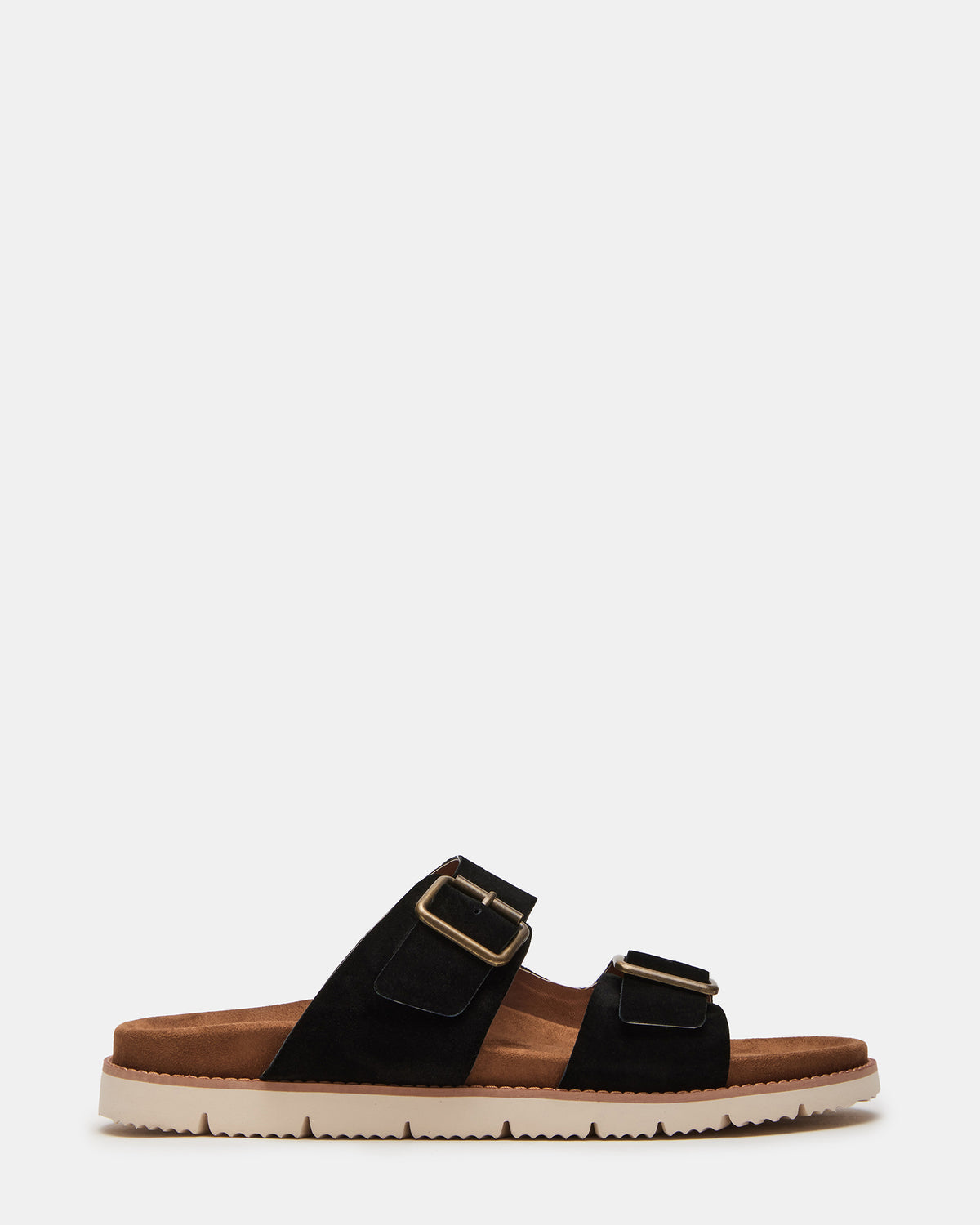 CORBAN Black Suede Men's Double Buckle Closure Footbed Sandal | Steve Madden